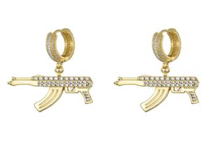 Unisex Fashion Mens Women Earrings Gold Silver Color Ice Out CZ Gun Earrings Fashion Hip Hop Earrings Gift9945750