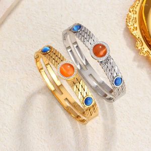 Bangle Red Blue Large Gemstone Stainless Steel Bracelet For Men High Quality Charm Jewelry Gift Girlfriend Wholesale