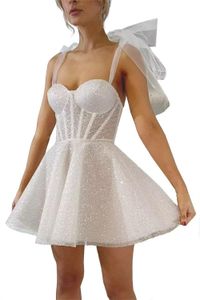 Korta hemkommande klänningar Vita paljetter Spaghetti Sweetheart A-Line Plus Size Graduation Dresse Party Prom Formal Evening Gown HC21