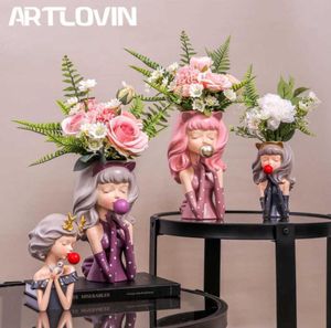 Artlovin Bubble Gum Gum Girl Vase Lase Resin人工植物ポット抽象植木鉢スタイリッシュな家の装飾デスクトップ飾りの装飾図21293635