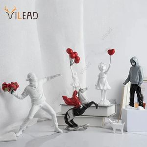  Vilead Banksy Skulpturensammlung Blumenwerfer Statue Pop Art Moderne Ballon Mädchen Figur Büro Home Dekoration Street 240507