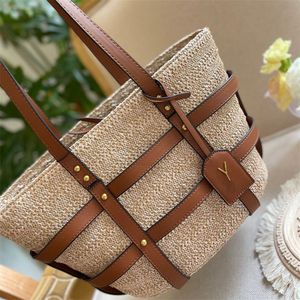 2024SS Luxurys Women Totes Bag Designer Beach Shopping Straw Handväskor Grass Woven Axel PAGS Ladies Handbag Shopper Purse Tote