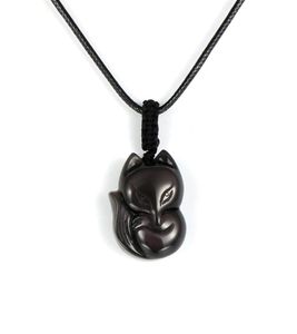 Женщины мужчины натуральное обсидианское подвесное ожерелье ручной работы резное камень для животных с регулируемым веревкой Reiki Lucky Amulet Jewelry3353294