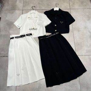 tops dresses for woman Trendy brand triangle new product flip collar short suit jacket with high waist and belt pleated skirt set