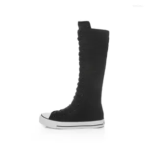 Boots Design Women Fashion High Top Flat Canvas Shoes Korean Knee High Plus Size 42 43 Ladies Dance Shoe 6a