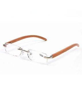 Moda Legs de bambu de bambu Rimless Reading Glasses sem moldura óculos de moldura Mulheres Mulheres Men Eyewear Eye Litor