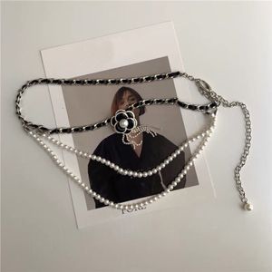 Kobiety pasek mody metalowy łańcuch luksusowy luksusowy łańcuch perłowy camellia dekoracyjny vintage projektant marki 320Q