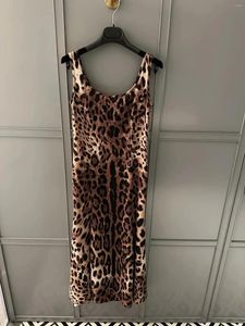 Casual Dresses 2024 Women's Fashion Sleeveless Crew Neck Leopard Print Fishtail Hem Suspender Dress 0309