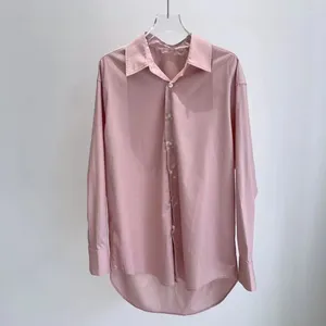 Women's Blouses Women Spring/Summer 2024 Cotton Pink Lapel Single-breasted Long-sleeved Shirt