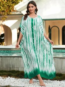 Grön randig överdimensionerad knapp Kaftan Moo Dress House Women Robe Caftan Swimsuit Cover-Up Beach Wear Q1617
