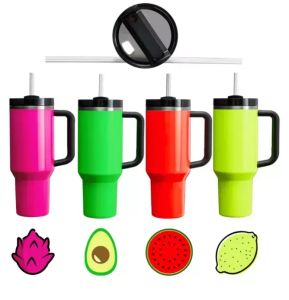 Neon 40Oz Sublimation With Handle Stainless Steel 4 Colors Mixed Travel Mugs Quencher Tumblers Water Bottles