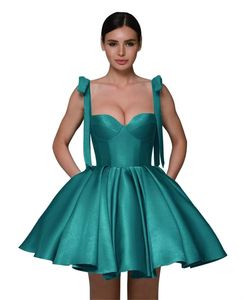 Short Homecoming Dresses Satin Spaghetti Sweetheart Ball Gown Lace-up Pockets Plus Size Graduation Dresse Party Prom Formal Evening Gown Hc22