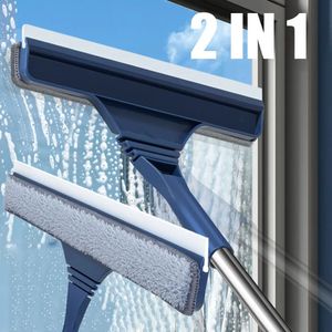 2 I 1 Window Mesh Screen Brush Cleaner Magic Broom Wiper Telescopic Long Handle Mop Squeegee Cleaning Tool 240508