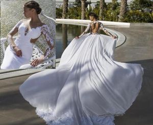 새로운 2019 Long Sleeves 신부 웨딩 드레스 오픈 백 아플리케 웨딩 드레스 오버 스커트를위한 겸손한 공식적인 드레스 5159416