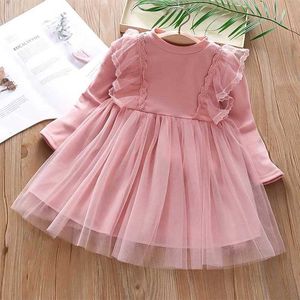 Mädchenkleider Mädchen Kleid Frühling und Herbst Mode Kindermädchen Girl Spitzenkleid Vestidos Mesh Schatz langärmer Tüll Prinzessin Dressl2405