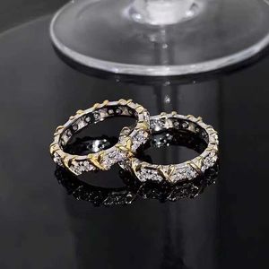 Band Rings D color Mosanshi T family two-color cross time wheel personality row ring 925 silver plated 18K gold fashion full diamond female Q240507