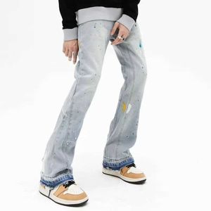 NS 2023 Новая мода Splash Ink Graffiti Vintage Backgy Men Flare Jeans брюки элегантные вымытые синие хип -хоп -джинсовые брюки Ropa Hombre J240507