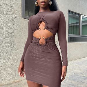 Casual Dresses Designer Dress Summer Fashion Sexy Tight Ring Long Sleeve Detail Hollow Out Dress Plus size Dresses