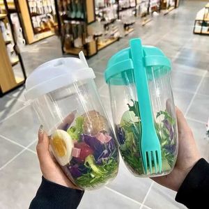 Disposable Dinnerware Portable salad cup grains oat yogurt nuts fat defatted vegetable and fruit box spoon with lid breakfast shaker Q240507