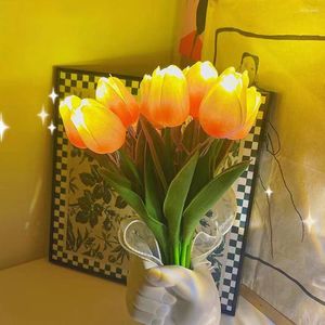 Table Lamps Rechargeable Small Desk Lamp Battery Powered Tulips Artificial Light IP65 Waterproof Flower Night For Bedroom Living