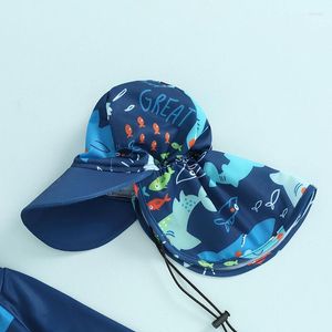 Set di abbigliamento per bambini con guardia da bagno cutanea stampare per pesce top a maniche lunghe con zip bombettat di cappelli da bagno abiti da bagno per bambini