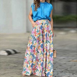 カジュアルドレスデザイナードレス2024夏の女性のルーズトップミニマリスト通勤ハイウエストプリントワイドレッグパンツセットプラスサイズのドレス