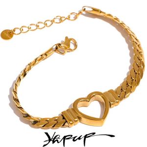 Chain Yhpup (wrist over 40mm suitable for this style) High quality Love Heart Cuban Chain Stainless Steel Metal Bracelet Waterproof Jewelry J240508