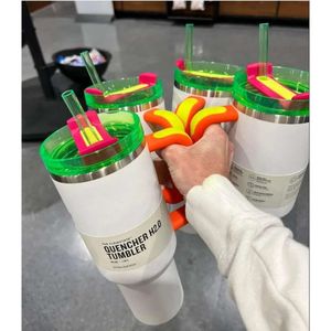 40Oz Electric Neon White Black PINK Yellow Green Red Quencher H2.0 Tumbler 40 Oz Cup With Handle Lid And Traw Travel Car Mug Chocolate Gold Water Bottl 0507