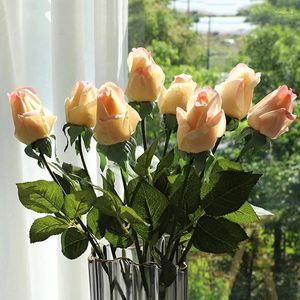 Decorative Flowers 45CM Home Decoration Simulated Tactile Rose Moisturizing Silk Artificial Roses Fake Plants Real Touch