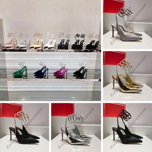 Margot cleo pompası 10cm sivri ayak parmağı kristal sandal zarif sandaletler stiletto yüksek topuk rene caovilla altın rhinestone elbise ayakkabı gümüş tabanlar kadın yaz pompalar