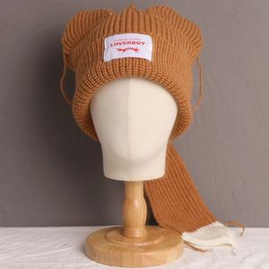 Inverno fofo Long Fox Tail Hat Women Crochet Chapé de malha fantasia Chapéus de gorro para meninas Hip-Hop Skullies Cap Presente de Natal 240508