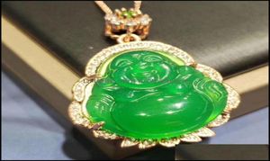 Collane pendenti gioielli ad alto ghiaccio calcedony ciondoli Maitreya Buddha a ciondolo in oro intarsiato con giada fl di goccia di sole verde consegna4537951