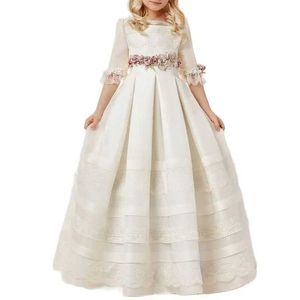 Chrztujące ubiera się formalna pierwsza eucharystia baptysta biała sukienka dziewczyna z kwiatami na urodziny dziecka i pociąg Peggian Q240507