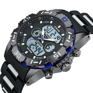 Wristwatches Men's Watch Sports Silicone Digital Dual Display Waterproof Chronograph Sale 234Q