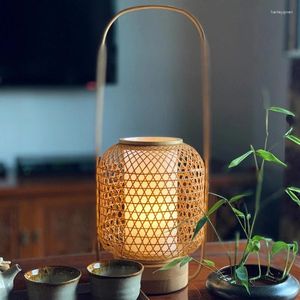 Table Lamps Chinese Bamboo Lamp Japanese Zen Tea Room Portable Rattan Lights Bedroom Bedside Small Night