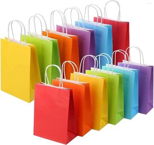 Presentförpackning 6 stycken färgglada väskor med handtag godisfärg Kraftpapper för bröllop födelsedagsfestartiklar och gåvor