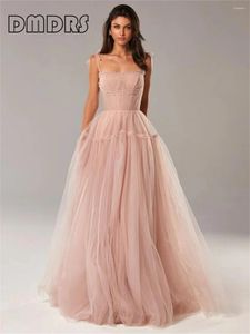 Vestidos casuais empoeirado rosa doce tule formal para mulheres plissadas spaghetti tiras de um vestido noturno coquetel aniversario feminino baile feminina