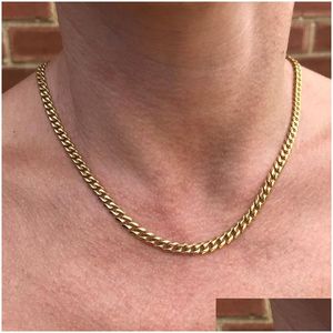 Chains 5Mm Miami Cuban Link Chain Necklace Men Gold Stainless Steel Choker Mens Hip Hop Jewelry Gift Drop Delivery Necklaces Pendants Otpt6