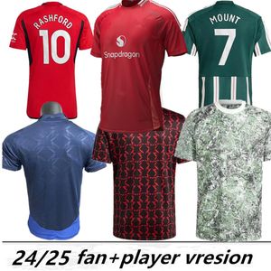 24 25 25 Koszulki piłkarskie Sancho Sancho Mount Bruno Fernandes Rashford Football Shirt Fani Mężczyźni Kit Kit Martinez Casemiro Antony Garnacho Weghorst Player Wersja