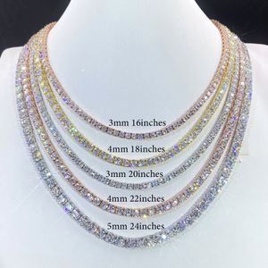 Łańcuch tenisowy 4 mm 5 mm VVS MOISSANITE Tinnis Chain 7-24-calowy Naszyjnik kobiet i męskiej bransoletki