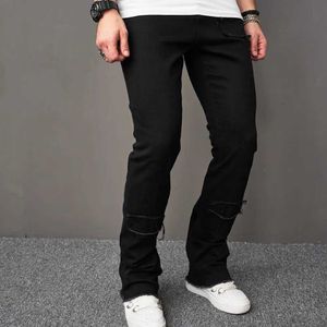 Jeans maschili strtwear eleganti uomini strappati neri jeans a matita maschio maschio slip fori slim pantaloni in denim abiti da uomo y240507