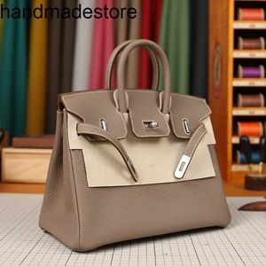 حقيبة يد حقيبة يد Platinum Platinum Women's Lage Hand Wax Thread Togo Calfskin Lychee Lock Handbag Handmade Helive Leather