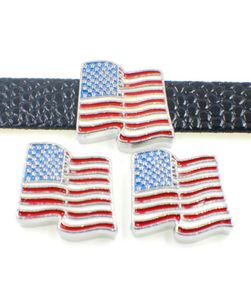 INTEIRO 50pcslot 8mm American Flag Slide Charms Fit for Diy 8mm Leather Wrist Bracelet Jewelrys7123334