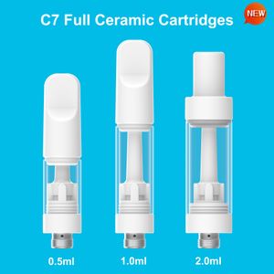 C7 vazio 0,5g 1,0g 2,0g Cartucho de vape cartuchos Cartuchos atomizadores de vidro cheio de óleo grosso no vaporizador de cera E cigarro 510 Frea vazia com embalagem 0,5 ml 1 ml de vape carrinho