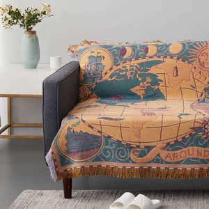 Filtar Textil City European Jacquard Retro Map Filt Sticked Warm Soffa Handduk Kasta dammsäker kuddmattkudde 180x230cm