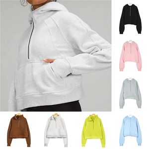 Autumn and winter yoga hoodie Scuba womens Plus Velvet Thickening jackets hoodys sports half zipper terry designer sweater chothing loose short clothes