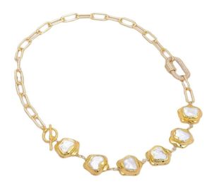 GuaiGuai Jewelry Cultured White Keshi Flower Pearl Gold Color Plated Link Chain Choker Necklace Handmade For Women Real Gems Stone7242349