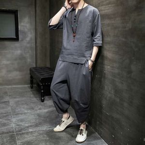 Linen Men's Short Sleeved T-Shirt Style Men's Clothing, Chinese Cotton And Linen Set, Summer Buddhist Style Tang Suit, Han Suit, Zen Suit, Tea Suit