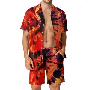 Men's Tracksuits Tie Dye Dreams Twist Men Sets Red And Black Aesthetic Casual Shirt Set Short Sleeves Graphic Shorts Summer Beach Suit 2XL