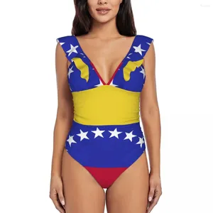 Kadın mayo seksi tek parça mayo 2024 kadınlar fırfırlı venezuela bayrak monokini kadın bodysuit kız plaj mayo